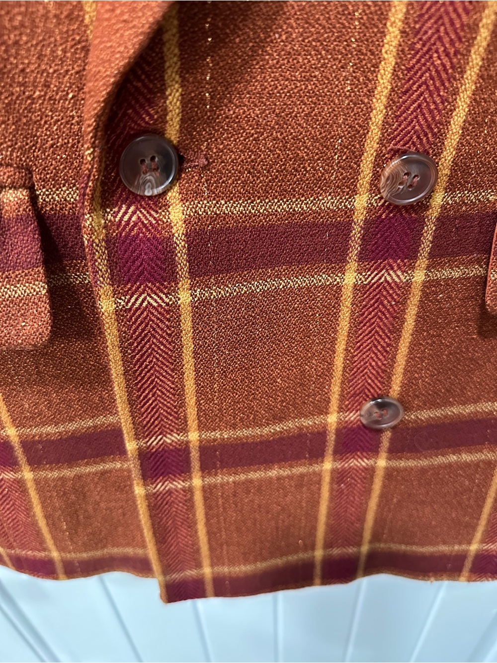 Liz Claiborne Vintage Wool & Silk Blend Burnt Orange and Mustard Plaid Blazer - Picture 3 of 8